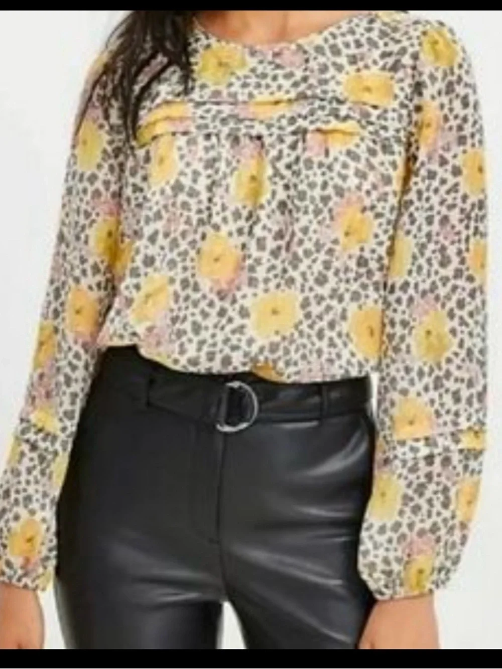 🌸Loft Chiffon Lined Floral Cheetah Pintuck Flowy Metallic Blouse Women's sz M